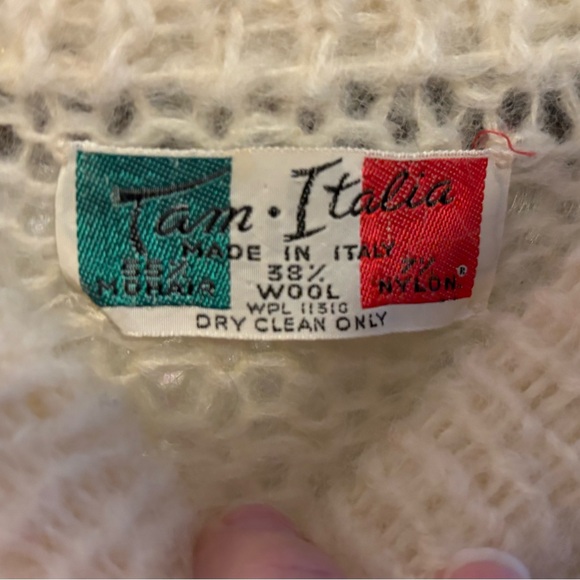 Tam Italia Vintage Mohair/Wool made in Italy Cream Black Patterned Women Sweater - Picture 8 of 8